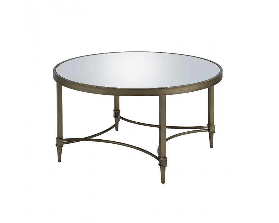 ACME - Aditya Coffee Table in Mirrored/Antique Brass