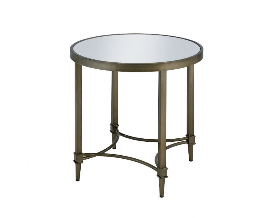 ACME - Aditya End Table in Mirrored/Antique Brass