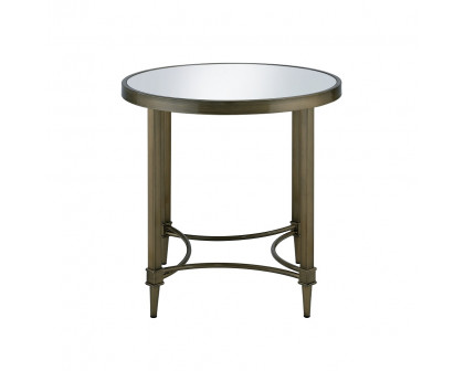 ACME - Aditya End Table in Mirrored/Antique Brass