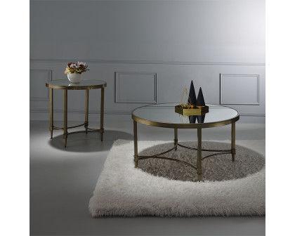 ACME - Aditya End Table in Mirrored/Antique Brass