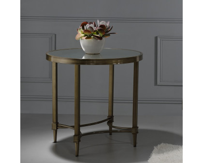 ACME - Aditya End Table in Mirrored/Antique Brass