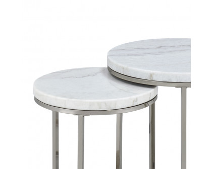 ACME - Zaidee Nesting Table Set in Marble Top/Nickel