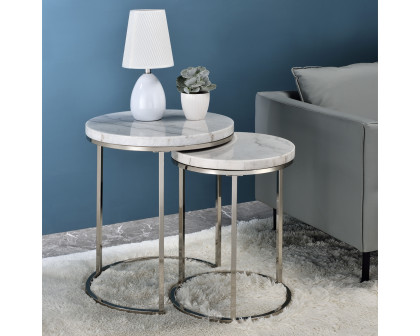 ACME - Zaidee Nesting Table Set in Marble Top/Nickel