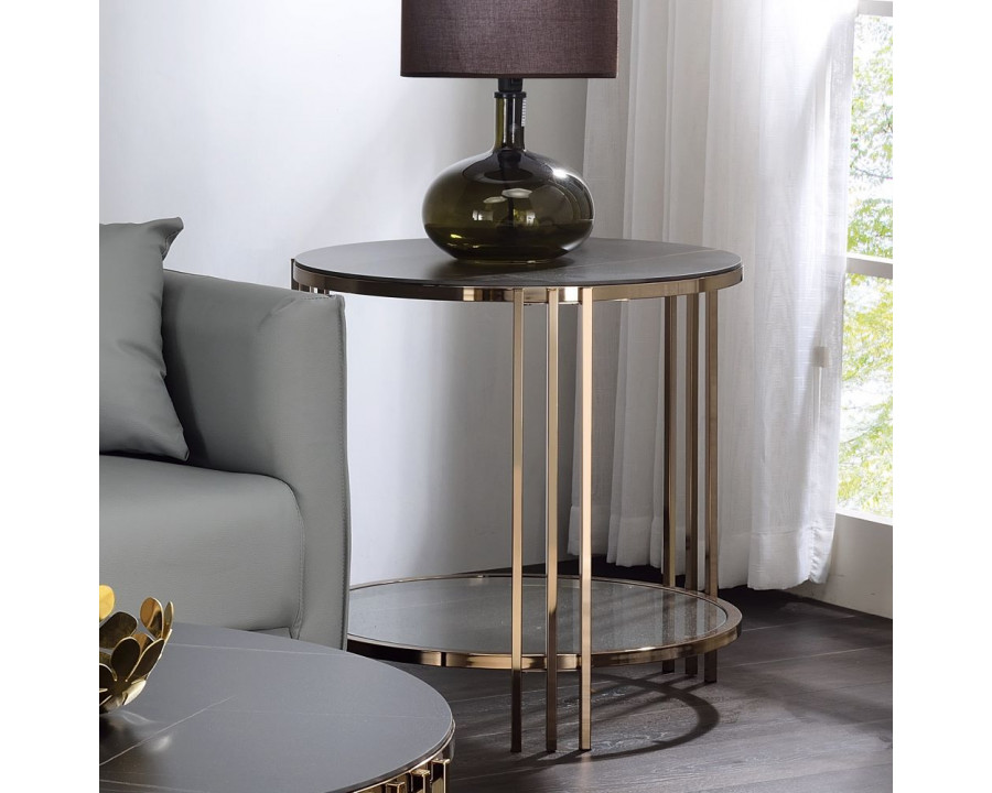 ACME - Zaidee End Table in Sintered Stone/Champagne (LV02816)