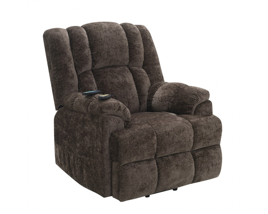 ACME - Pacay Power Recliner with Lift & Heating & Massage in Brown Chenille