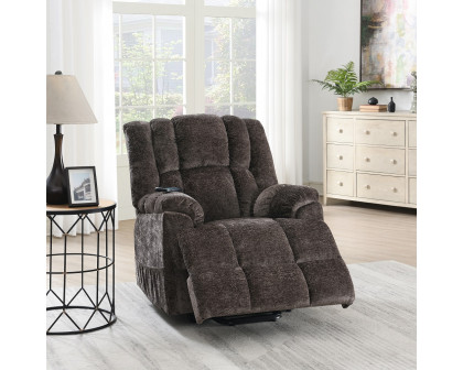 ACME - Pacay Power Recliner with Lift & Heating & Massage in Brown Chenille