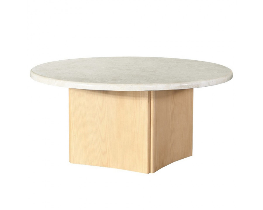 ACME - Qwin Coffee Table with Marble Top in Marble Top/Oak