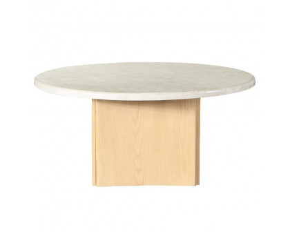 ACME - Qwin Coffee Table with Marble Top in Marble Top/Oak