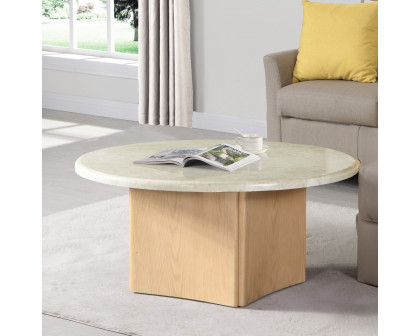 ACME - Qwin Coffee Table with Marble Top in Marble Top/Oak