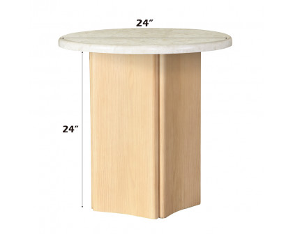 ACME - Qwin End Table with Marble Top in Marble Top/Oak