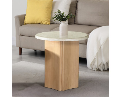 ACME - Qwin End Table with Marble Top in Marble Top/Oak