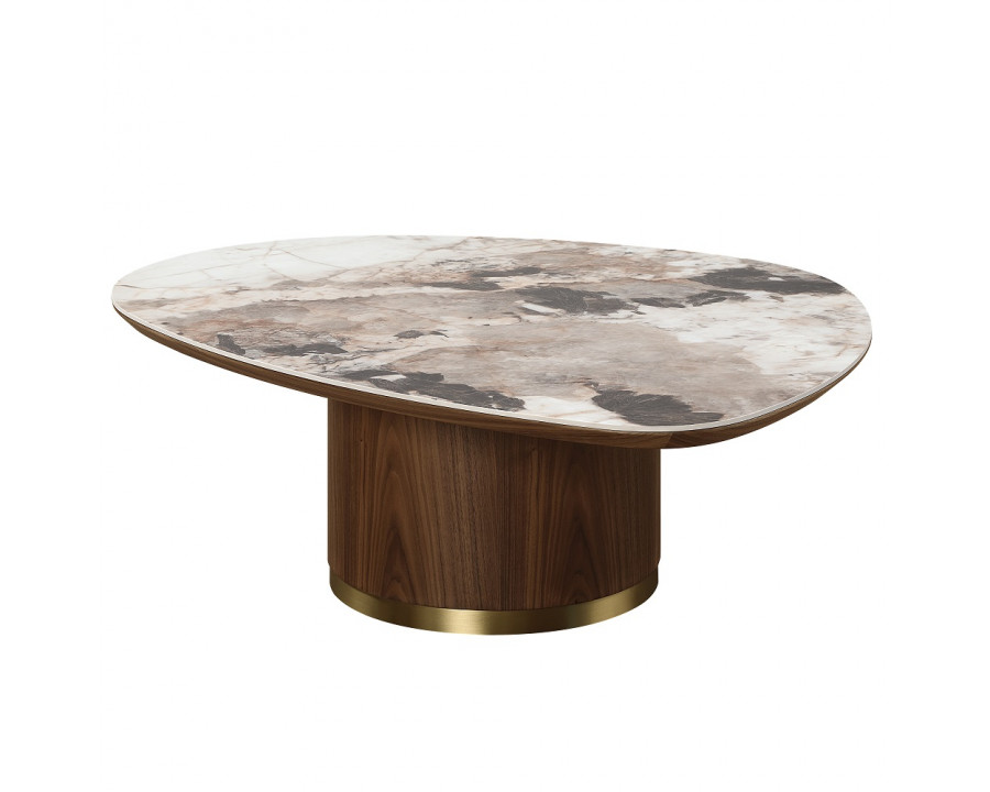 ACME - Willene Coffee Table with Ceramic Top in Ceramic Top/Walnut