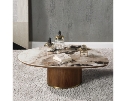 ACME - Willene Coffee Table with Ceramic Top in Ceramic Top/Walnut