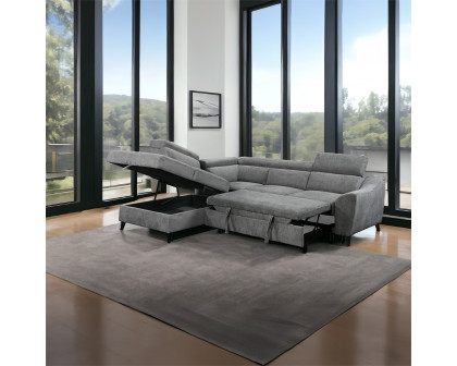 ACME - Wrenley Sectional Sofa with Sleeper & Storage in Gray Chenille