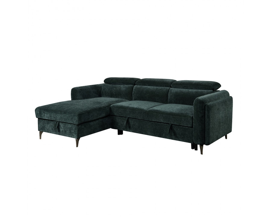 ACME Zadok Sectional Sofa with Sleeper & Storage - Green Chenille