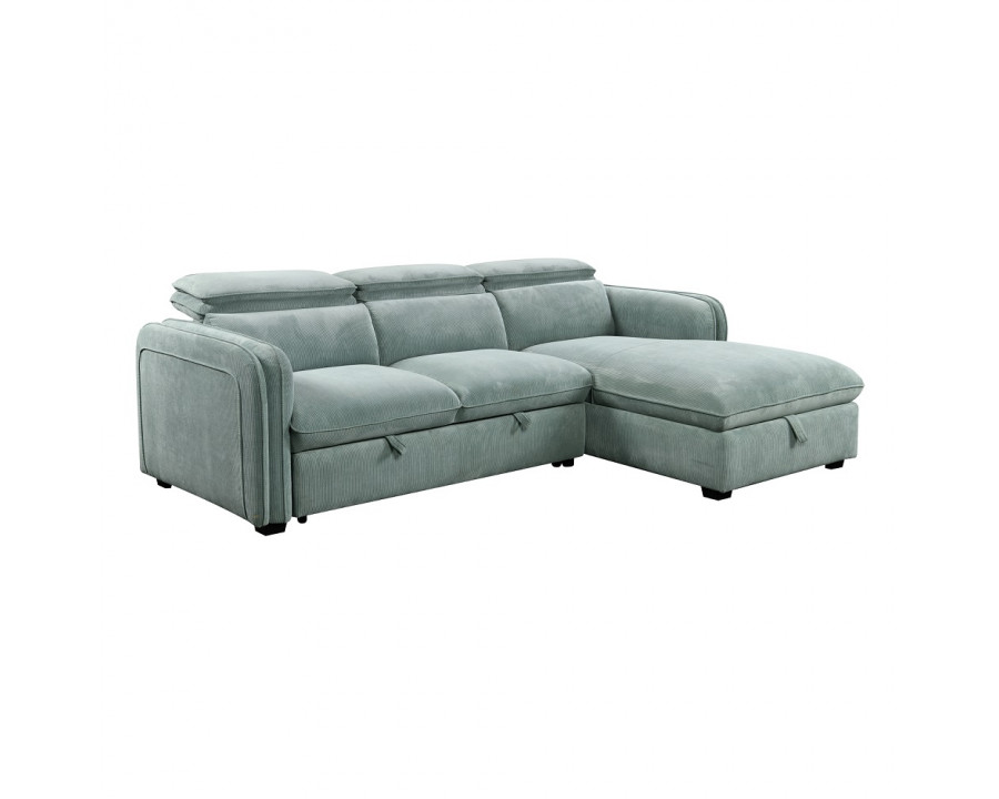 ACME - Zavala Sectional Sofa with Sleeper & Storage in Light Green Chenille