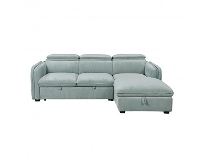 ACME - Zavala Sectional Sofa with Sleeper & Storage in Light Green Chenille