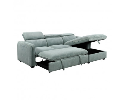 ACME - Zavala Sectional Sofa with Sleeper & Storage in Light Green Chenille