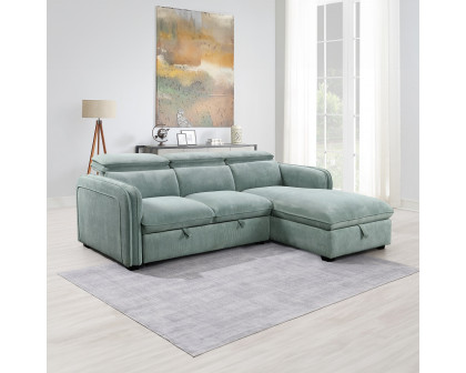 ACME - Zavala Sectional Sofa with Sleeper & Storage in Light Green Chenille