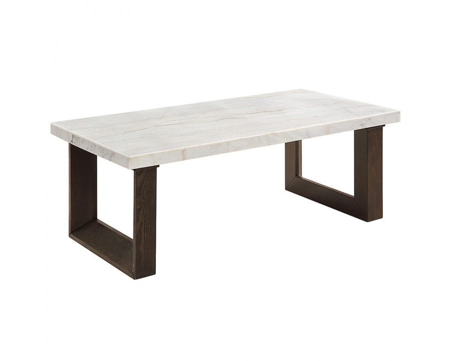 ACME - Edwyn Coffee Table with Marble Top in White Natural Marble Top/Brown