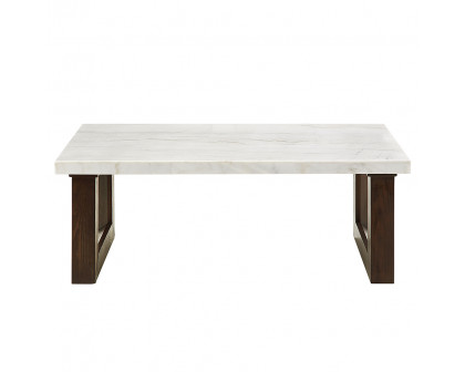 ACME - Edwyn Coffee Table with Marble Top in White Natural Marble Top/Brown