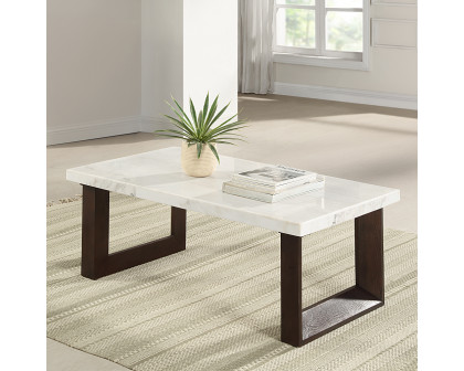 ACME - Edwyn Coffee Table with Marble Top in White Natural Marble Top/Brown