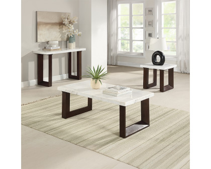 ACME - Edwyn Coffee Table with Marble Top in White Natural Marble Top/Brown