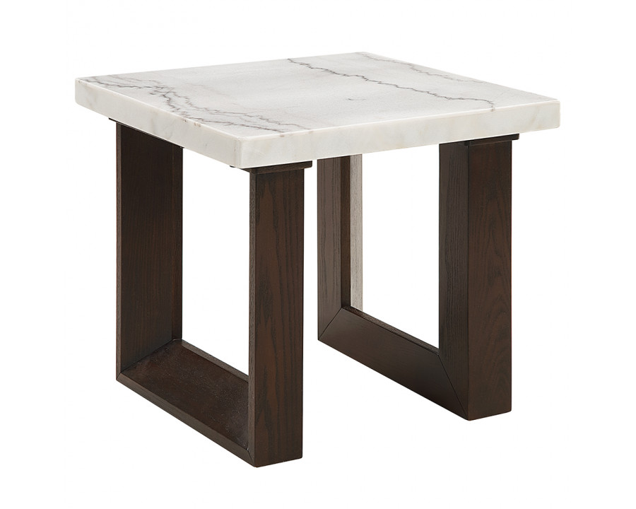 ACME - Edwyn End Table with Marble Top in White Natural Marble Top/Brown