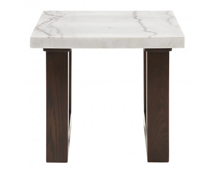 ACME - Edwyn End Table with Marble Top in White Natural Marble Top/Brown