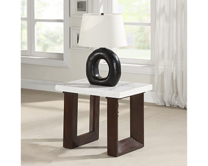 ACME - Edwyn End Table with Marble Top in White Natural Marble Top/Brown