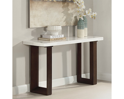 ACME - Edwyn Sofa Table with Marble Top in White Natural Marble Top/Brown