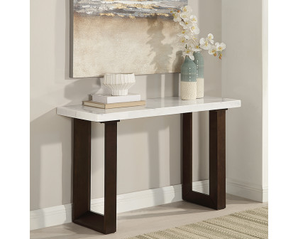 ACME - Edwyn Sofa Table with Marble Top in White Natural Marble Top/Brown