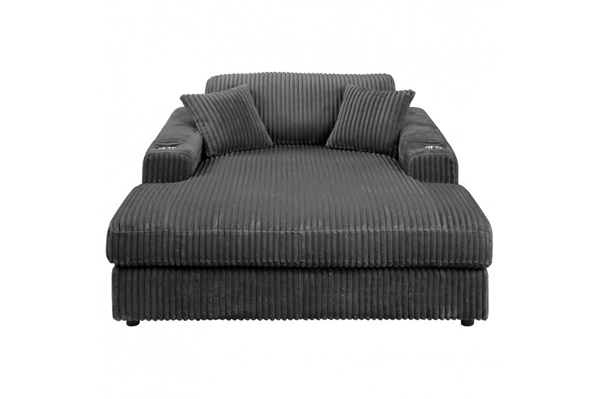 ACME™ Hilde Chaise with 2 Pillows - Gray Corduroy