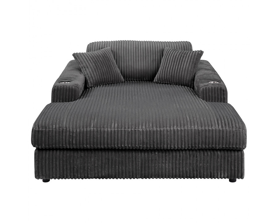 ACME Hilde Chaise with 2 Pillows - Gray Corduroy