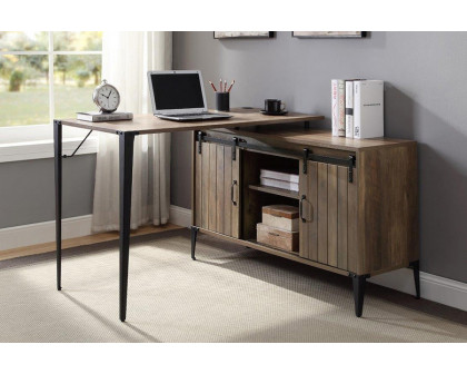 ACME Zakwani Writing Desk with USB - Rustic Oak and Black Finish