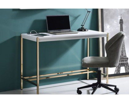 ACME Midriaks Writing Desk with USB - White and Gold Finish