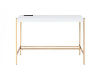 ACME Midriaks Writing Desk with USB - White and Gold Finish