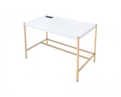 ACME Midriaks Writing Desk with USB - White and Gold Finish