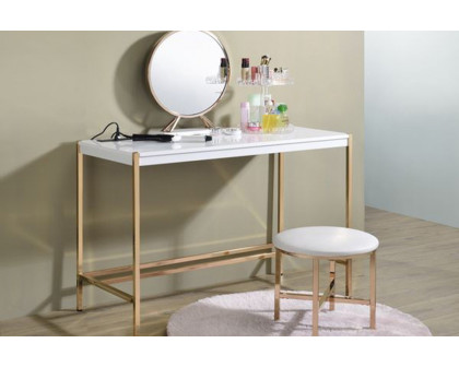 ACME Midriaks Writing Desk with USB - White and Gold Finish