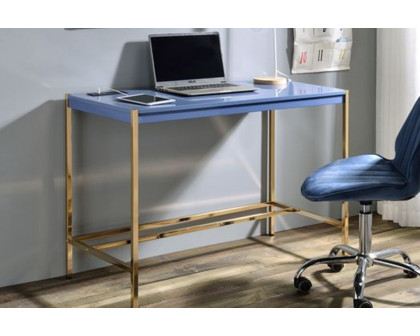 ACME Midriaks Writing Desk with USB - Navy Blue and Gold Finish