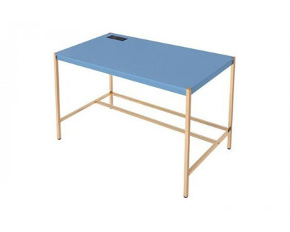 ACME Midriaks Writing Desk with USB - Navy Blue and Gold Finish