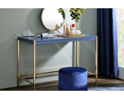 ACME Midriaks Writing Desk with USB - Navy Blue and Gold Finish