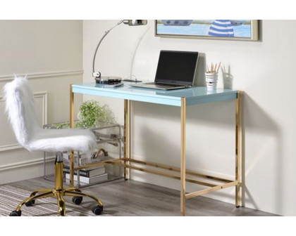 ACME Midriaks Writing Desk with USB - Baby Blue and Gold Finish