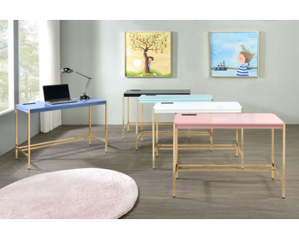 ACME Midriaks Writing Desk with USB - Baby Blue and Gold Finish