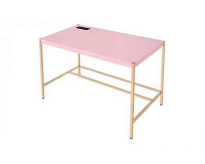 ACME Midriaks Writing Desk with USB - Pink and Gold Finish