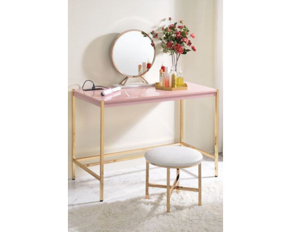 ACME Midriaks Writing Desk with USB - Pink and Gold Finish