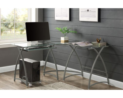 ACME Dazenus Computer Desk - Clear Glass and Silver Finish