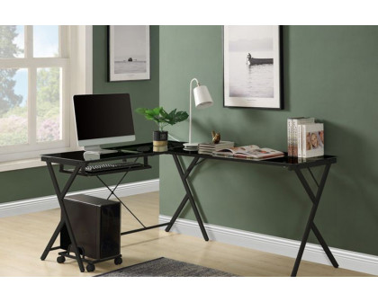 ACME Demas Computer Desk - Black Glass and Black Finish