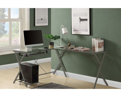 ACME Demas Computer Desk - Clear Glass and Silver Finish