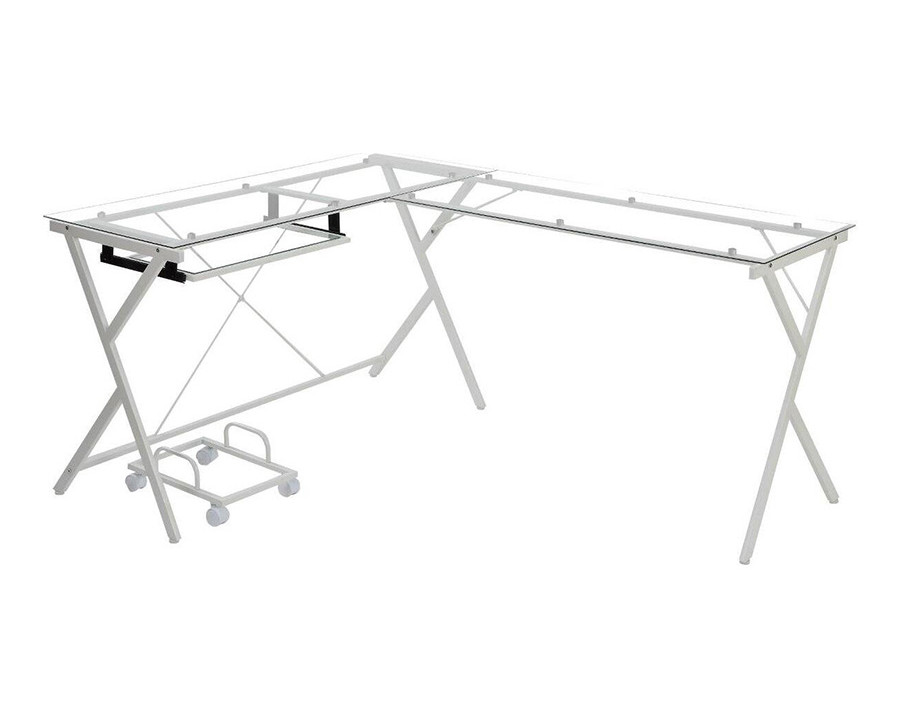 ACME Demas Computer Desk - Clear Glass and White Finish